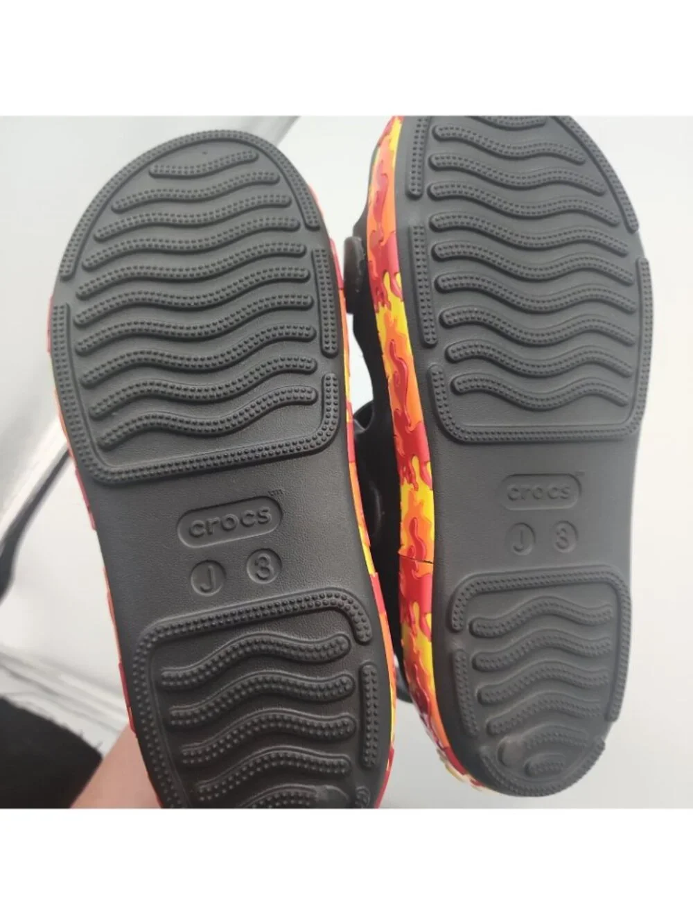 NWT Crocs Crocband Cruiser Flames Kids Hook & Loop Sandals J3 Black Shoes Size 3